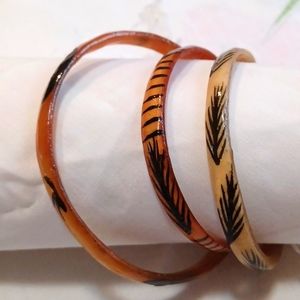 Vintage set  handmade painted resin bracelets bangles